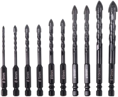 Hardmetalen Boren Set - Kruisboren - Gaten Boren - Vierkante Kruisranden - 10 Stuks - Zwart