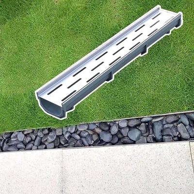 Afwateringsgoot met Rooster - Drainagegoot Tuinafvoer - Wateroverlast Voorkomen - Opvulbaar met Stenen - 100x21x25cm - Grijs