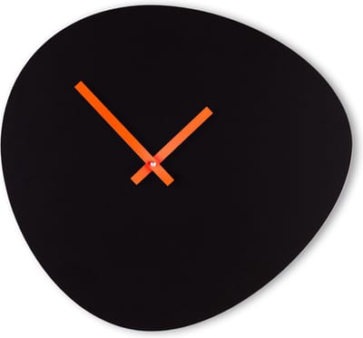 KLOQ - Wandklok 'Pebble' Satijn Zwart (SE) & Neon Oranje wijzers