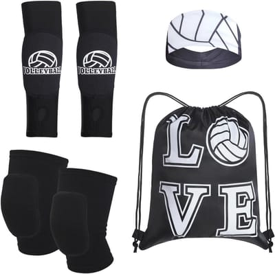 4 Stuks Volleybal Accessoires - Kniebeschermers, Arm Mouwen en Hoofdband voor Training