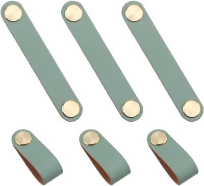 Set van 6 Leren Handgrepen voor Meubels, Knoppen voor Kasten met Schroeven, Ideaal voor Ladekasten en Keukenmeubels (13.7 x 2.2cm)
