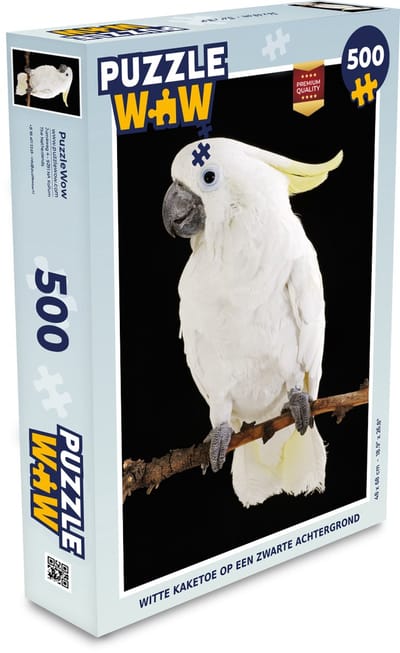 Puzzel Witte kaketoe op een zwarte achtergrond - Legpuzzel - Puzzel 500 stukjes