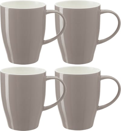 Bellatio Design Koffie mokken/bekers Paris - 4x - porselein - met oor - steengrijs - 350 ml