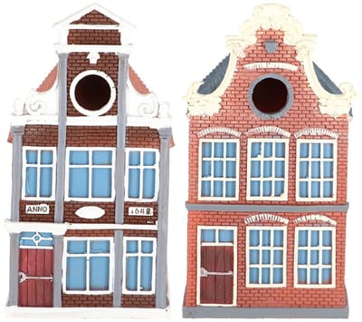 Set Vogelhuisjes - grachtenpand - 14 x 17 x 25 cm - klokgevel en halsgevel - nestkastje