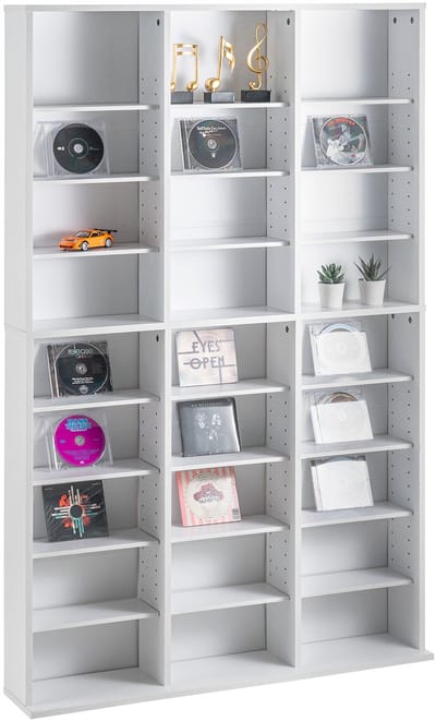Media-Opbergkast, 9-Laags Dvd-Schap voor 756 Cd'S, Verstelbare Cd-Planken, 27 Vakken, Organiseert Muziek, Films en Memorabilia, Wit