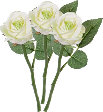 Top Art Kunstbloem roos Nina - 3x - wit - 27 cm - kunststof steel - decoratie bloemen