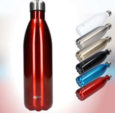 FBFS153, Thermosfles, Drinkfles, Waterfles - 1 liter - Thermos fles voor de warme en koude dagen - Dubbelwandig - Thermosbeker Koffie, thee en Koele dranken - Water fles voor onderweg - Red - Rood