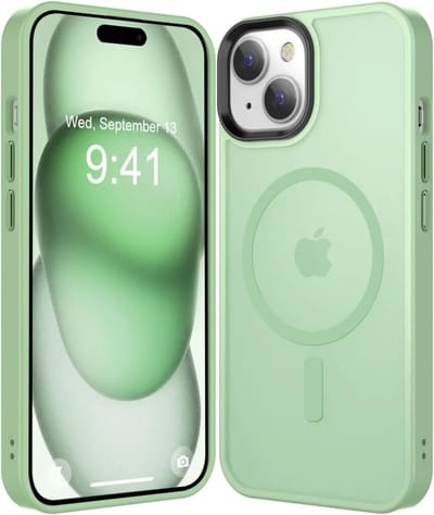 Hoesje Geschikt voor iPhone 15 - Compatibel met MagSafe - Matte Beschermhoes - Back Cover met Magneet - Geschikt voor Draadloos Opladen met Magnetische Ring - Groen