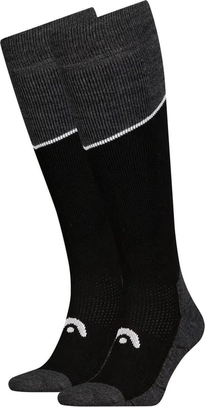 Head Ski Sokken Kniehoogte 2-pak - Beginner - Zwart - Grijs - Warme ski sokken - 46