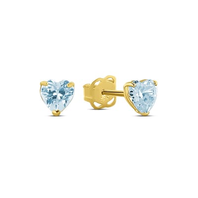 New Bling 9NBSAM-G230043 Gouden Oorknopjes met Licht Blauw Zirkonia Steentje - Hartje - 4mm - 14 Karaat - Goud