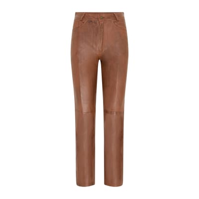 Dames Tan Lamsleer 501 Biker Jeans - Ankara