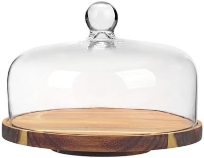 Bricard Taartplateau met Stolp - Draaibaar - Glas/Acacia Hout - Ø27cm - Patisseriebord