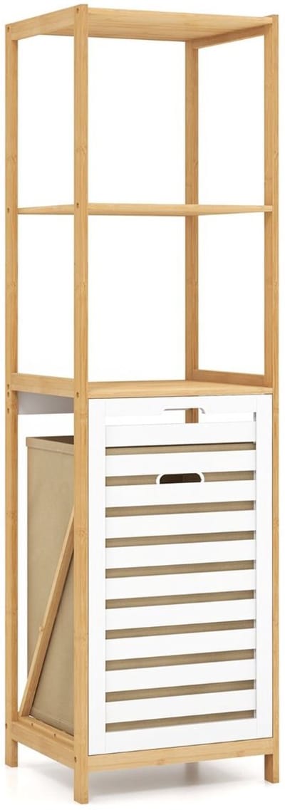 Wasmand Kast - Badkamerkast - Opbergmeubel - Wassorteerder - Kast met Wasmand - Natuurlijk + Wit