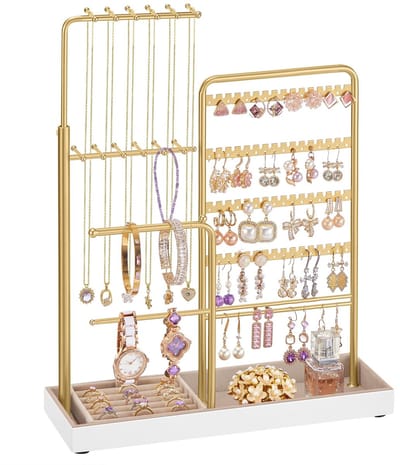 Dailygoods - Sieradenstandaard met Uitschuifbare Kettinghouder - Metalen en Fluwelen Design