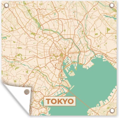 Tuin poster Kaart - Tokyo - Stadskaart - Vintage - Plattegrond - 200x200 cm - Tuindoek