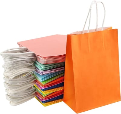 50 Stuks Veelkleurige Papieren Feesttassen met Handgrepen voor Cadeaus, Snoep en Decoratie, 15 x 8 x 21 cm