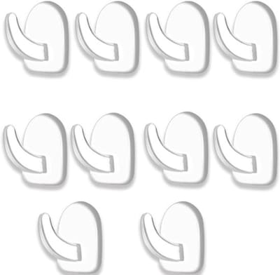 Verpakking met 10 supersterke, zelfklevende, transparante haken. Te gebruiken als handdoekhouder, kledinghaak, wandhaak, zonder te boren. Geschikt voor badkamers, keukens en andere ruimtes.