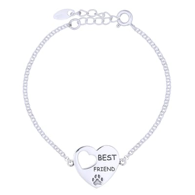 Joy|S - Zilveren hartje armband - Best Friend met dierenpoot - poot afdruk - massief - 17/19 cm