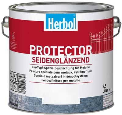 Herbol Protector - Solventgedragen zijdeglans metaalverf lak - 2 in 1 ( grondlaag en eindlaag)- 2.50 L - RAL 9016 Verkeerswit