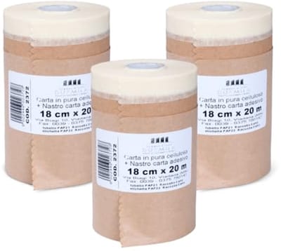 SnelShoppen - 3 Rollen Papier met Plakband voor Muren, Meubels, Skirting Boards - 18 cm x 20 m - Perfect voor Schilderen en Bescherming - Made in Ital