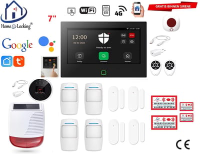 Draadloos / bedraad alarmsysteem met 7-inch touchscreen voor woning/camper/boot/caravan werkt met wifi en sim kaart en met spraakgestuurde apps. (Nederlands of Frans stem en tekst). ST01B-21