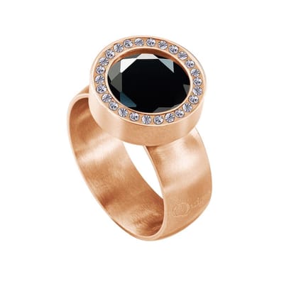 Quiges RVS Schroefsysteem Ring met Zirkonia Rosékleurig Mat 16mm met Verwisselbare Geslepen Zirkonia Zwart 12mm Mini Munt