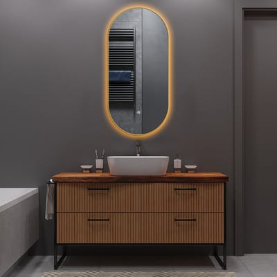 Badkamerspiegel met LED Verlichting en Verwarming 50x100cm - Afimera Ellips - Goud - Wandspiegel Ovaal - Touch Bediening - Dimbaar - Aanpasbare Lichtkleur