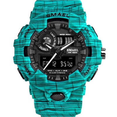 Sportief Shockbestendig horloge Lichtblauw  | SMAEL 8001NZZ-BL  | Waterdicht | Stopwatch | Analoog | Mudmaster | Shock bestendig | Leger | Timer | Master | Luxe maar betaalbaar