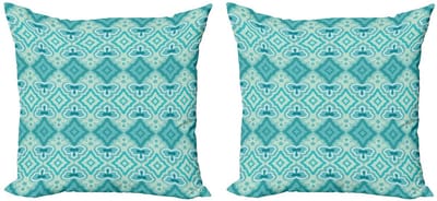 ABAKUHAUS Teal Beige Kussenhoezen Set – 2x50x50 cm – Dubbelzijdige bedrukking – Rits