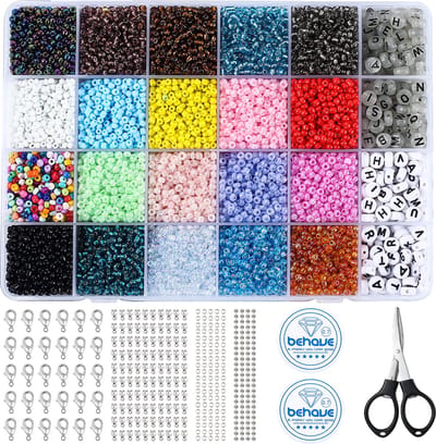Behave 10000 Glaskralen Set Deluxe - DIY Sieraden maken - Kralen Set - Rocailles - Bedels - Letterkralen - 20 Kleuren - 3mm