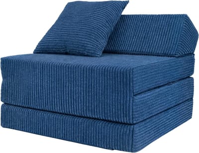 Vouwmatras met Hoofdsteun - Gastbed Matras - Logeren en Spelen - Inclusief Kussen - 200x70x10 cm - Donkerblauw