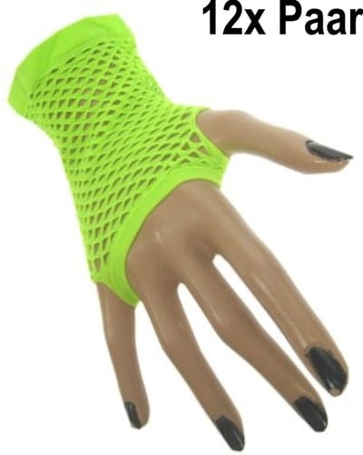 12x Paar Nethandschoen vingerloos kort fluor pink - Koningsdag thema feest festival party fun