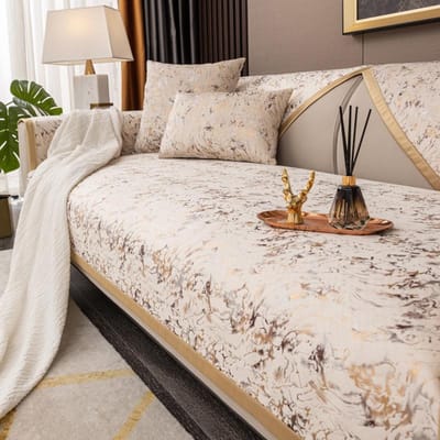 Verguld patroon Nederlandse fluwelen bankhoezen Banken Handdoek Antislip bankbeschermer Hoes Bankdeken voor woonkamer Gele rand 70*70cm