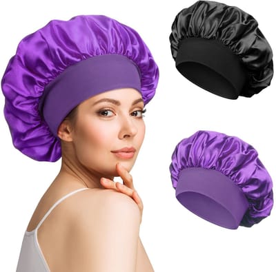 Dailygoods- Slaapmuts - Verstelbare Satijnen Nachtmuts - Bonnet - 2 Stuks - Zijdig Zacht - Elastische Band - Haarband
