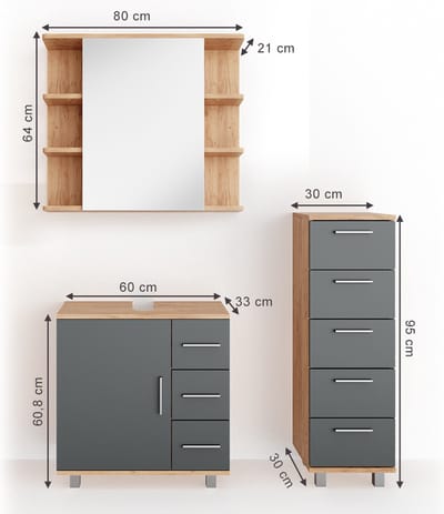 Vicco Badkamermeubel set Ilias, Eiken, 3-delig