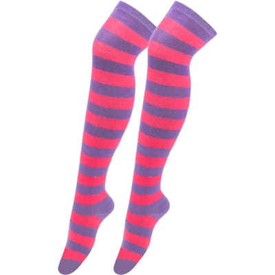 Stippen Dijhoge Sokken Dames Gestreept Dames Meisjes Zwart Wit Roze Lang Boven de Knie Sokken Cosplay Lolita Harajuku Y2K One Size pink