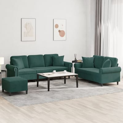 vidaXL - 3-delige - Loungeset - met - kussens - fluweel - donkergroen