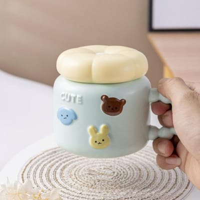 Schattige Relief Dieren Mok Creatieve Cartoon Keramische Kop Niche Waterbeker Meisjes Hart Koffiekop Souvenir Cadeau 400ML gray