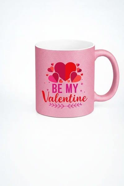 Valentijn Mok - 'Be My Valentine' Roze Glitter Mok met Harten | Perfect Cadeau voor Valentijnsdag