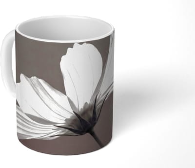 Mok - Koffiemok - Bloem - Minimalistisch - Zwart - Wit - Mokken - 350 ML - Beker - Koffiemokken - Theemok