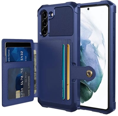 Portemonnee Hoesje Geschikt voor Samsung Galaxy S21 FE - Back Cover met Pasjeshouder - Telefoonhoesje voor Pinpas - Kaarthouder op Achterkant - Case met Magneet Blauw