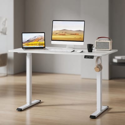 ErgoLift Pro Elektrisch Zit-Sta Bureau 120x60 cm Wit met Memory Functie, Anti-Collision, Kabelmanagement, Hoofdtelefoonhaak – In Hoogte Verstelbaar Ergonomisch Bureau voor Thuiswerk & Kantoor – Mobili Bella