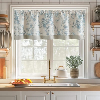 Goodivery ® Elegant Landelijke Bloemen Gordijnen voor Kleine Ramen - Dubbele Laag Verduistering in Blauwe en Beige Tint
