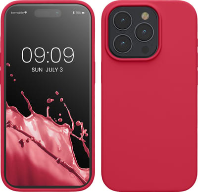 kwmobile Case voor iPhone 15 Pro - Slank TPU-Hoesje met Zachte Afwerking - In granaatappelrood