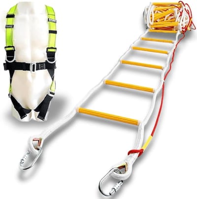 Noodladder Balkon - Veiligheidsladder Ontsnapping - Veilige Evacuatie - Met Volledig Lichaamsharnas - 10 Meter - Zwart