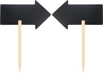 Krijtbord pijl - 2x - op stok - 67x49 cm - schoolbordjes - incl witte krijtstift - richting aanwijzers
