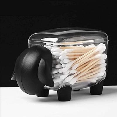Dailygoods- Wattenstaafje Container - Opbergdoos met Deksel - Kantoor Organizer - Cartoon Schaap - Duurzaam PP/PS - Afmetingen 13x7,5x8 cm