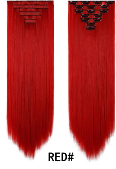Pruik - Haarverlenging met 16 clips, haarclip, vervangende pruik - Pruik van synthetische vezels met clips - 60 cm -RED#