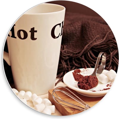 Forex Wandcirkel - Warme Chocolademelk in Mok - 30x30cm Foto op Wandcirkel (met ophangsysteem)
