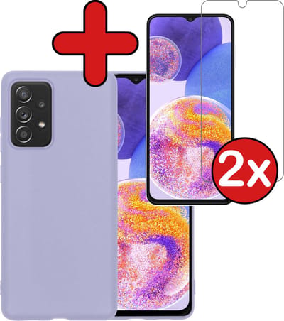 Hoesje - Met 2x Screenprotector - Geschikt voor Samsung Galaxy A23 - Sterk & Shockproof - Telefoon Hoes - Back Cover - Siliconen Case - Telefoonhoes - Lila